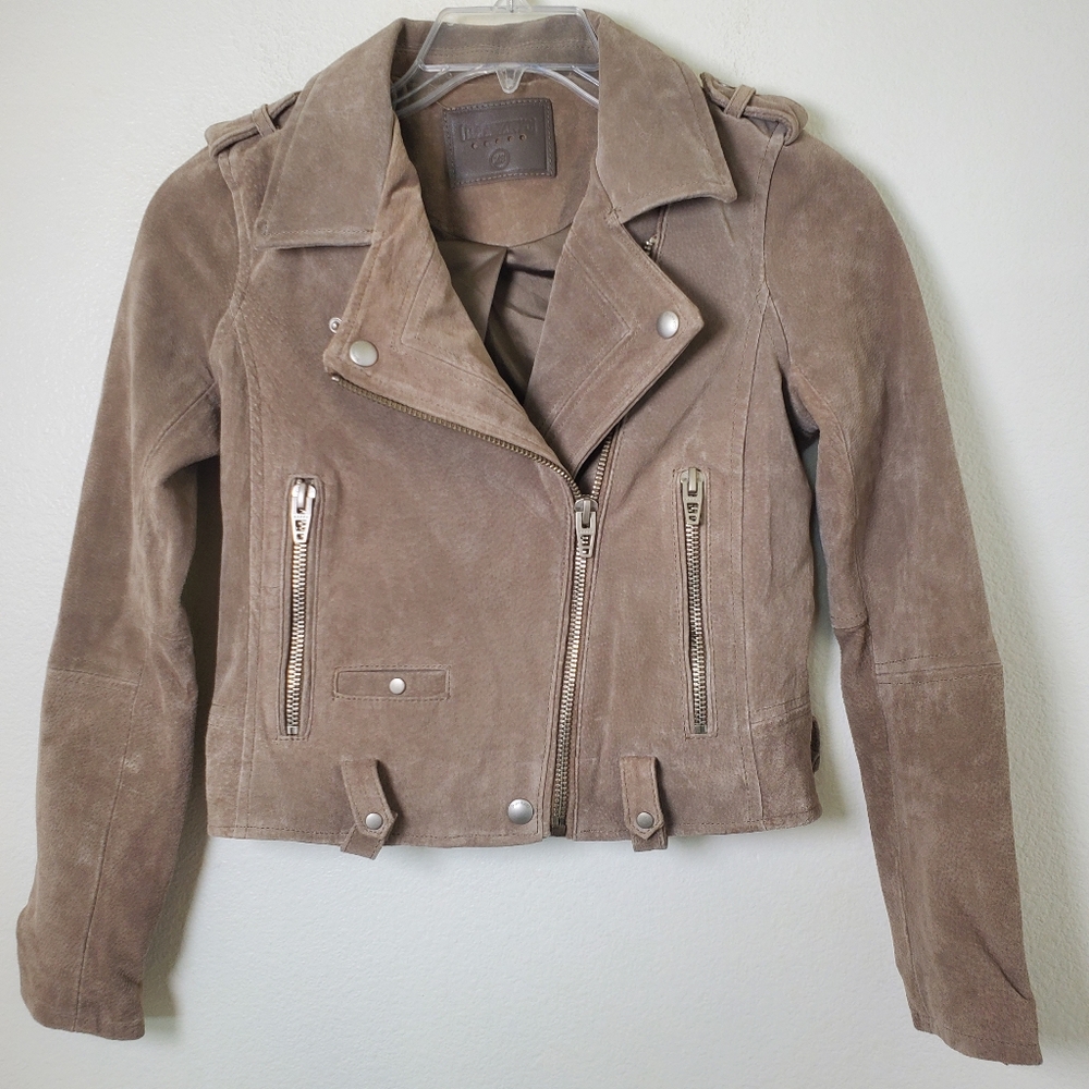 Blank NYC Genuine Leather Moto Jacket XS Tan Brown Suede Asymmetrical Zip Crop - Picture 12 of 14